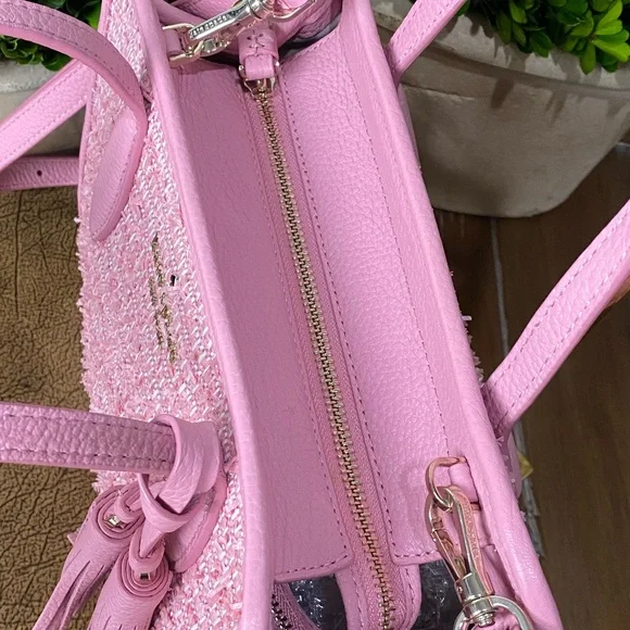Kate Spade Pink Rowe Summer Tweed Medium Top Zip Satchel - Picture 7 of 17